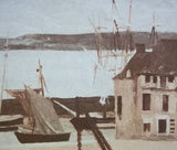 Custom Made Harbor Scene Picture Framed 11 1/2 x 7 1/2  Vintage Paper  -- Used