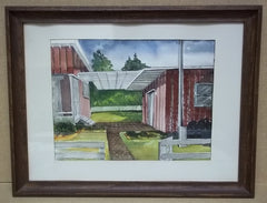 Handmade Patio Scene Watercolor 17 1/2in x 13in Unsigned  * Paper Glass -- Used