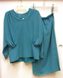 Siasia Blouse and Skirt Set Polyester Female Adult Small Turquoise Solid  -- Used