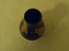 Designer Decorative Vase 10in H x 4 1/2in Diameter Blues/Golds Glass -- Used