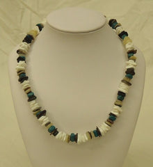 Designer Shell Necklace Barrel Clasp 17-in Ivory/Earthtones/Turquoise -- New