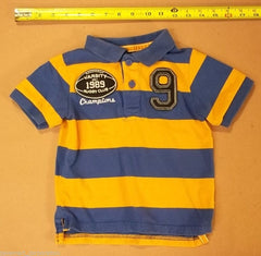 The Childrens Place Boys Shirt 24m Varsity Rugby Club Blue Orange Stripes -- Used
