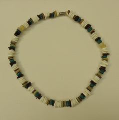 Designer Shell Necklace Barrel Clasp 17-in Ivory/Earthtones/Turquoise -- New