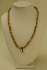 Designer Shell Charm Wood Bead Necklace Barrel Clasp 18-in Earthtone -- New