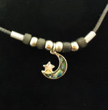 Designer Abalone Moon Charm Necklace Lanyard Clasp Waxed Cotton Cord 18-in -- New