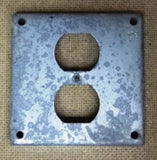 Standard Two Gang Single Duplex Outlet Receptacle Cover 4in Square Galvanized Steel -- New