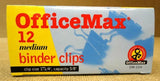 Office Max 0M-23A Medium Binder Clips Quantity 6 - 1 1/4in Capacity 5/8in -- New