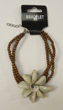Designer Shell Wood Bracelet Lobster Claw Clasp Adjuster Chain 8-10-in Brown/Ivory-- New