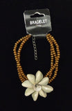 Designer Shell Wood Bracelet Lobster Claw Clasp Adjuster Chain 8-10-in Brown/Ivory-- New