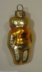 Teddy Bear with Vest and Bow Tie Ornament Germany Glass Gold -- Used