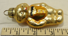 Teddy Bear with Vest and Bow Tie Ornament Germany Glass Gold -- Used