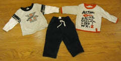 Old Navy 2 Long Sleeve Shirts and Pant Set Boys 3-6M Infant Cotton Multicolor -- Used