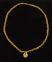 Designer Shell Charm Wood Bead Necklace Barrel Clasp 18-in Earthtone -- New