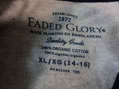 Faded Glory T-Shirt Football Logo 100% Organic Cotton Male Kids XL 14-16 Grays -- New No Tags