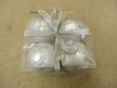 Designer Hanging Balls Decorative 3in Diameter Silver Box of 4 Glass -- New