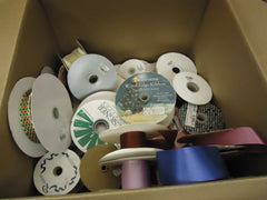 Designer Box (18in x 16in x 16in) of Ribbons Multicolor Various Sizes & Lengths -- New