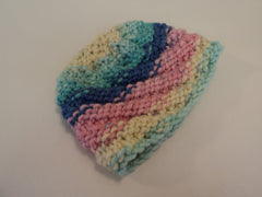 Handcrafted Baby Hat Pink Blue Yellow Textured 100% Acrylic Female Kids 0-1 -- New No Tags