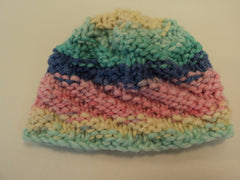 Handcrafted Baby Hat Pink Blue Yellow Textured 100% Acrylic Female Kids 0-1 -- New No Tags