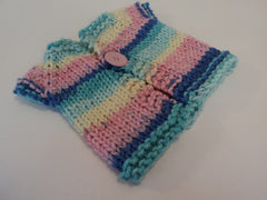 Handcrafted Girls Baby Sweater Pink Blue Yellow 100% Acrylic Female 0-1 Striped -- New No Tags