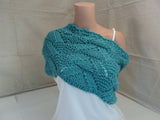 Handcrafted Wrap Cowl Teal Textured Alpaca Female Adult -- New No Tags