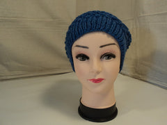 Handcrafted Slouchy Hat Ocean Blue Textured 100% Merino Wool Female Adult -- New No Tags