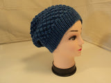 Handcrafted Slouchy Hat Ocean Blue Textured 100% Merino Wool Female Adult -- New No Tags