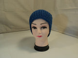 Handcrafted Reversible Slouchy Hat Ocean Blue Textured 100% Merino Wool Female -- New No Tags