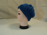 Handcrafted Reversible Slouchy Hat Ocean Blue Textured 100% Merino Wool Female -- New No Tags