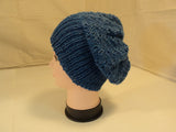 Handcrafted Reversible Slouchy Hat Ocean Blue Textured 100% Merino Wool Female -- New No Tags