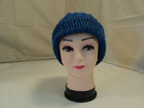 Handcrafted Reversible Slouchy Hat Ocean Blue Textured 100% Merino Wool Female -- New No Tags