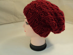 Handcrafted Bulky Slouchy Hat Red Textured Acrylic Wool Mix Female Adult -- New No Tags