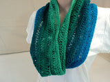 Handcrafted Cowl Blues and Greens Drop Stitch 100% Wool Female Adult Striped -- New No Tags