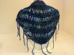 Handcrafted Scarf Blue Drop Stitch Fringes Merino Wool Mohair Female -- New No Tags