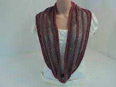 Handcrafted Wrap Cowl Gray Pink Sequins Merino Wool Mohair Female Striped -- New No Tags
