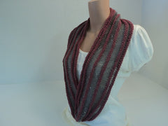 Handcrafted Wrap Cowl Gray Pink Sequins Merino Wool Mohair Female Striped -- New No Tags