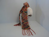 Handcrafted Scarf Length 70in Salmon Multicolor Cotton Linen Fringes Female -- New No Tags