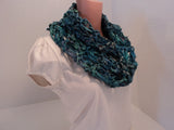 Handcrafted Wrap Cowl Blue Recycled Silk Ribbon Female -- New No Tags