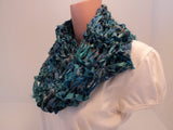 Handcrafted Wrap Cowl Blue Recycled Silk Ribbon Female -- New No Tags