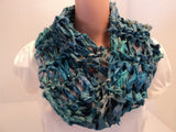 Handcrafted Wrap Cowl Blue Recycled Silk Ribbon Female -- New No Tags