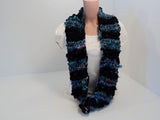 Handcrafted Wrap Cowl Blue Black Recycled Silk Ribbon Female Striped -- New No Tags