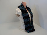 Handcrafted Wrap Cowl Blue Black Recycled Silk Ribbon Female Striped -- New No Tags
