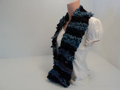Handcrafted Wrap Cowl Blue Black Recycled Silk Ribbon Female Striped -- New No Tags
