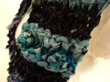 Handcrafted Wrap Cowl Blue Black Recycled Silk Ribbon Female Striped -- New No Tags