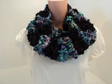 Handcrafted Wrap Cowl Blue Black Recycled Silk Ribbon Female Striped -- New No Tags