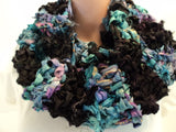 Handcrafted Wrap Cowl Blue Black Recycled Silk Ribbon Female Striped -- New No Tags