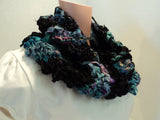 Handcrafted Wrap Cowl Blue Black Recycled Silk Ribbon Female Striped -- New No Tags