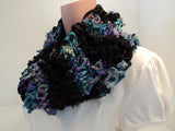 Handcrafted Wrap Cowl Blue Black Recycled Silk Ribbon Female Striped -- New No Tags