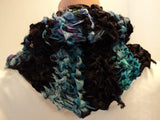 Handcrafted Wrap Cowl Blue Black Recycled Silk Ribbon Female Striped -- New No Tags