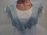 Handcrafted Scarf Blue Silk Lace Edging 100% Silk Female Solid -- New No Tags