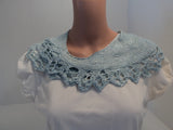Handcrafted Scarf Blue Silk Lace Edging 100% Silk Female Solid -- New No Tags